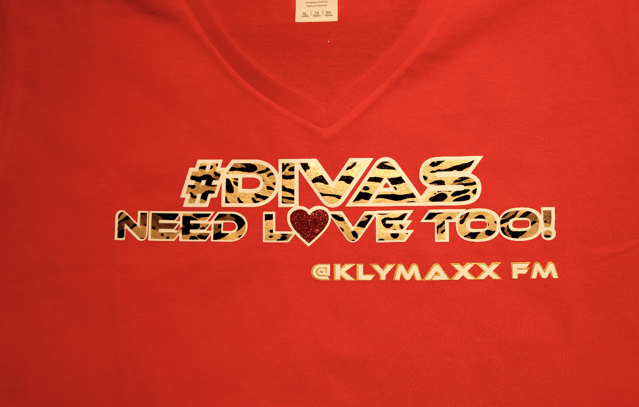 Divas Need Love Too! Red w/ Cheetah Print Ladies V-Neck $he-Tee, Heavy Cotton