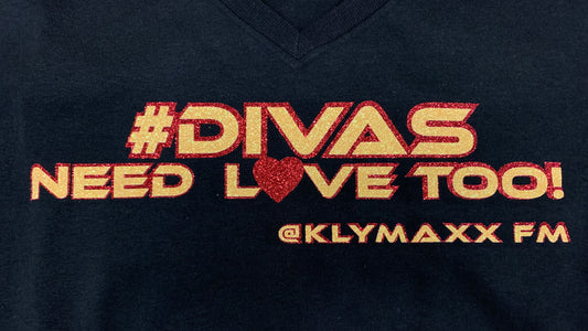 Divas Need Love Too! Glitter V-Neck Ladies Short Sleeve $he-Tee - Heavy Cotton-Black