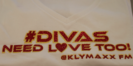 Divas Need Love Too! Glitter V-Neck Short Sleeve $he-Tee - Heavy Cotton, White