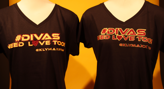 Divas Need Love Too! Glitter V-Neck Ladies Short Sleeve $he-Tee - Heavy Cotton-Black